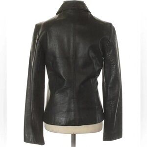 Ann Taylor Petites Black Fitted Leather Zip Up Jacket, size xs (xsp)